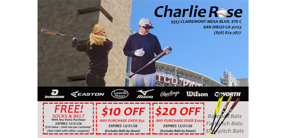Save on Baseball Gear at Charlie Rose